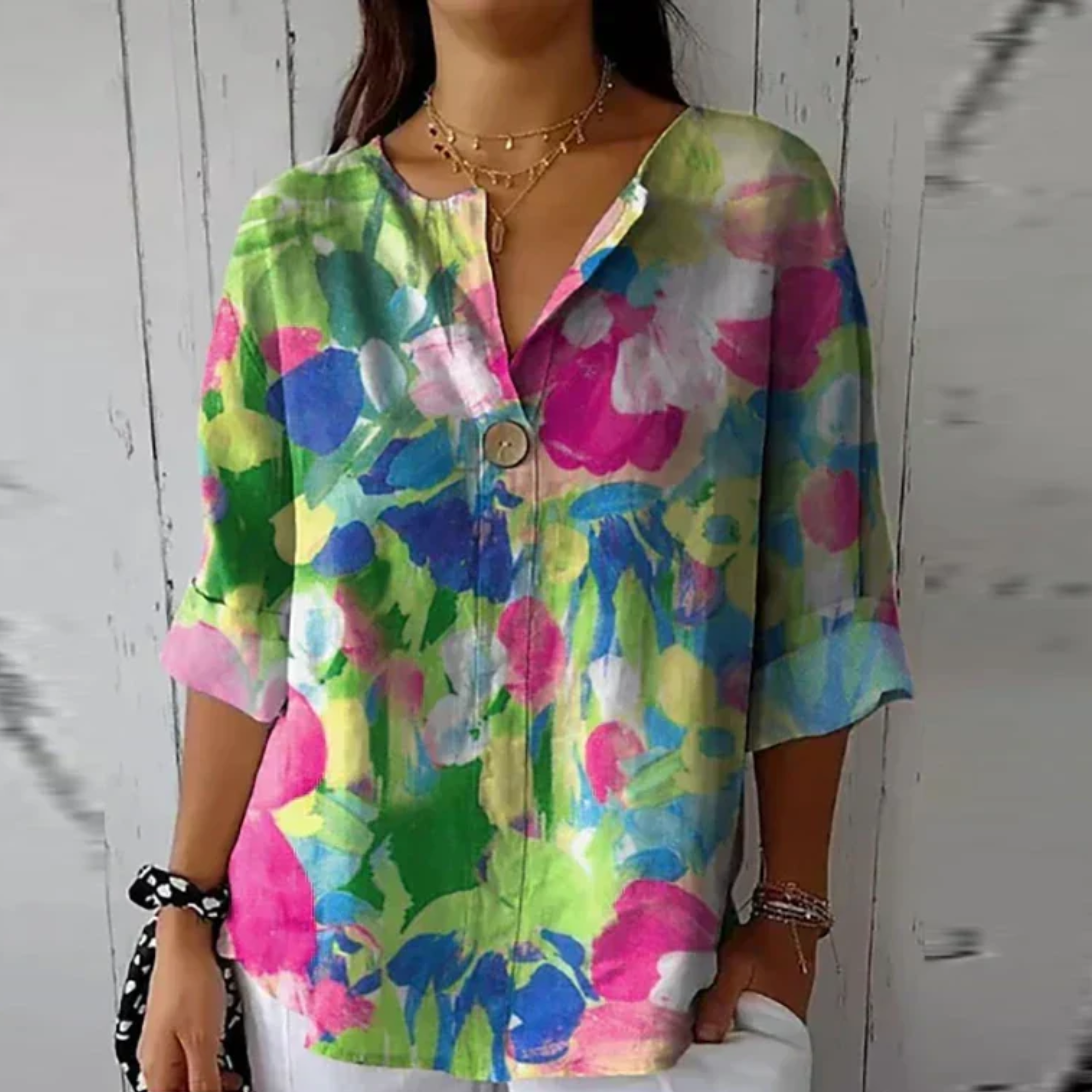Floral V-Neck Summer Top Blouse for Women