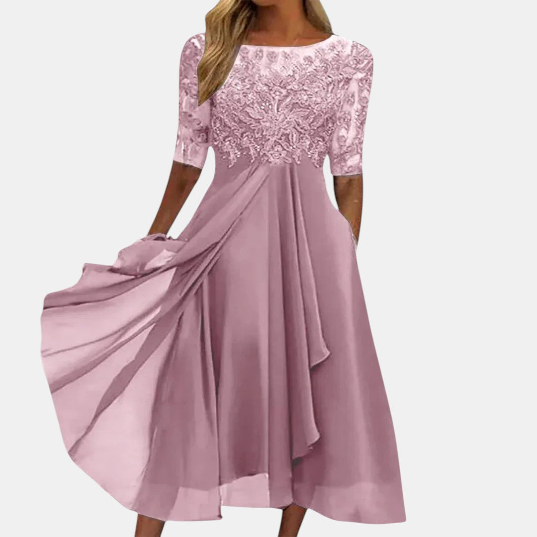 Women’s Elegant Chiffon Lace Midi Dress