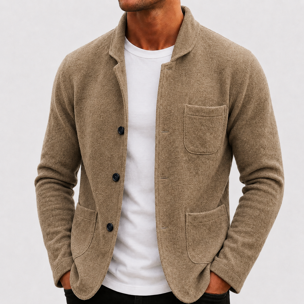 Men’s Button-Front Knit Cardigan with Notched Collar