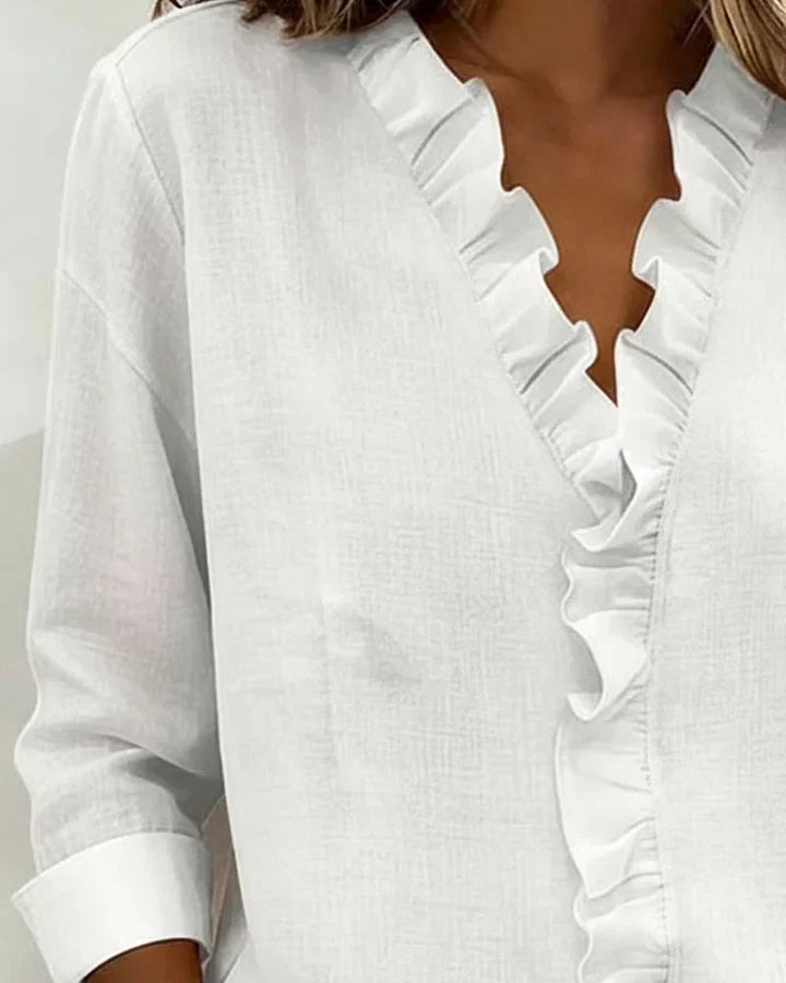 Women's Lightweight V-Neck Blouse with Ruffles