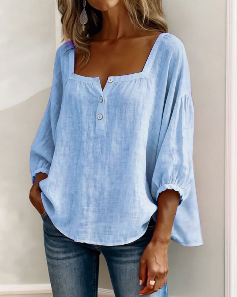 Women's Relaxed Square Neck Balloon Sleeve Blouse