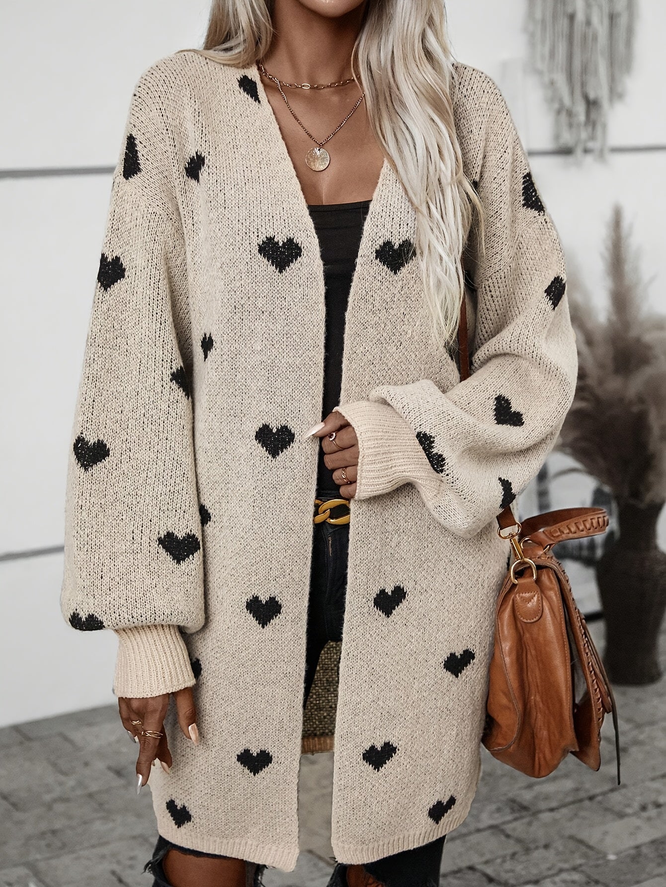 Stylish Women's Cardigan with Heart Pattern | Long Sleeves