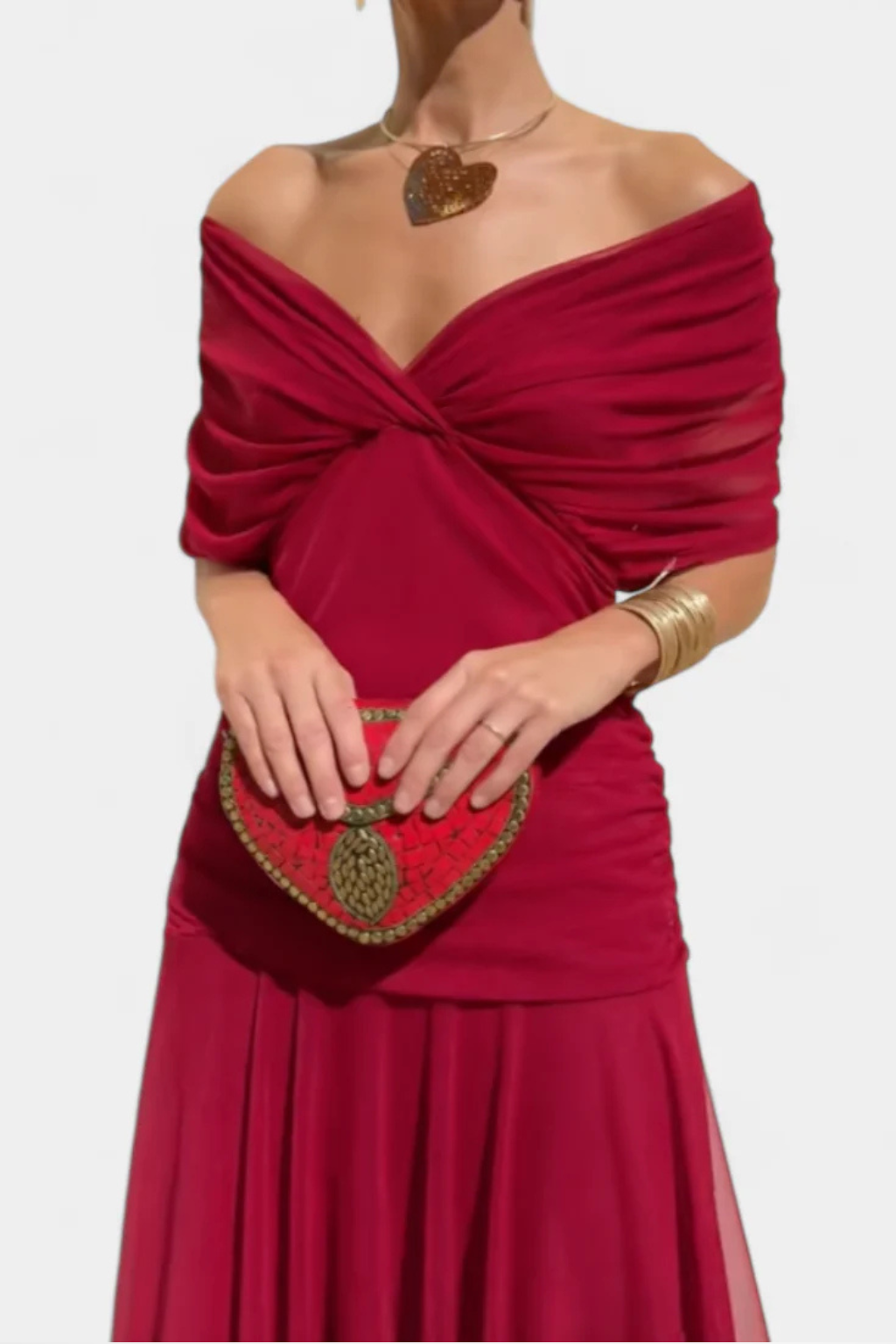Women’s Elegant Off Shoulder Ruched Maxi Dress with Draped Bodice