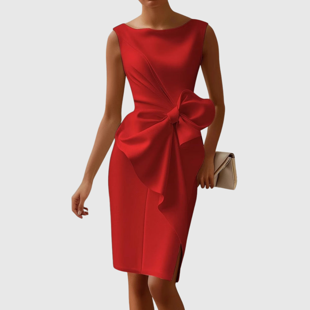 Women's Sleeveless Midi Dress with Bow Detail