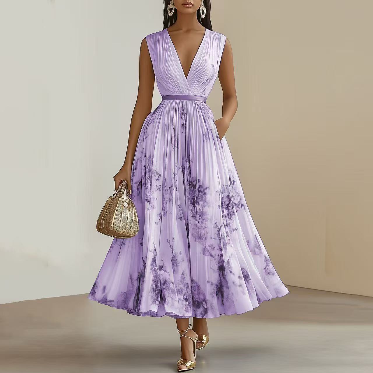 Women's Floral Maxi Dress with V-Neck