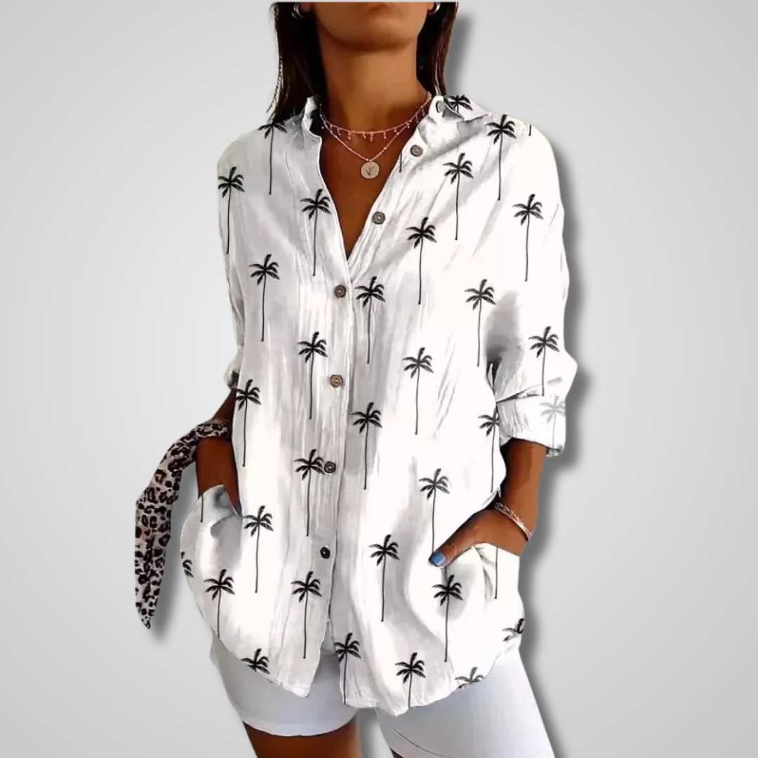 Women’s Vintage Floral Print Button-Up Blouse with Relaxed Fit