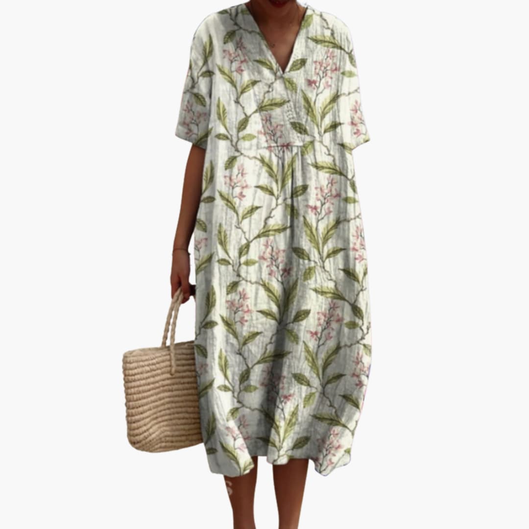 Women's Floral Print Relaxed Midi Dress with Pockets