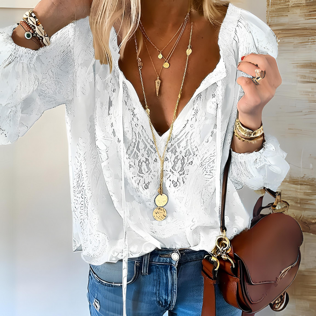 Women's Vintage Boho Blouse Split Neckline
