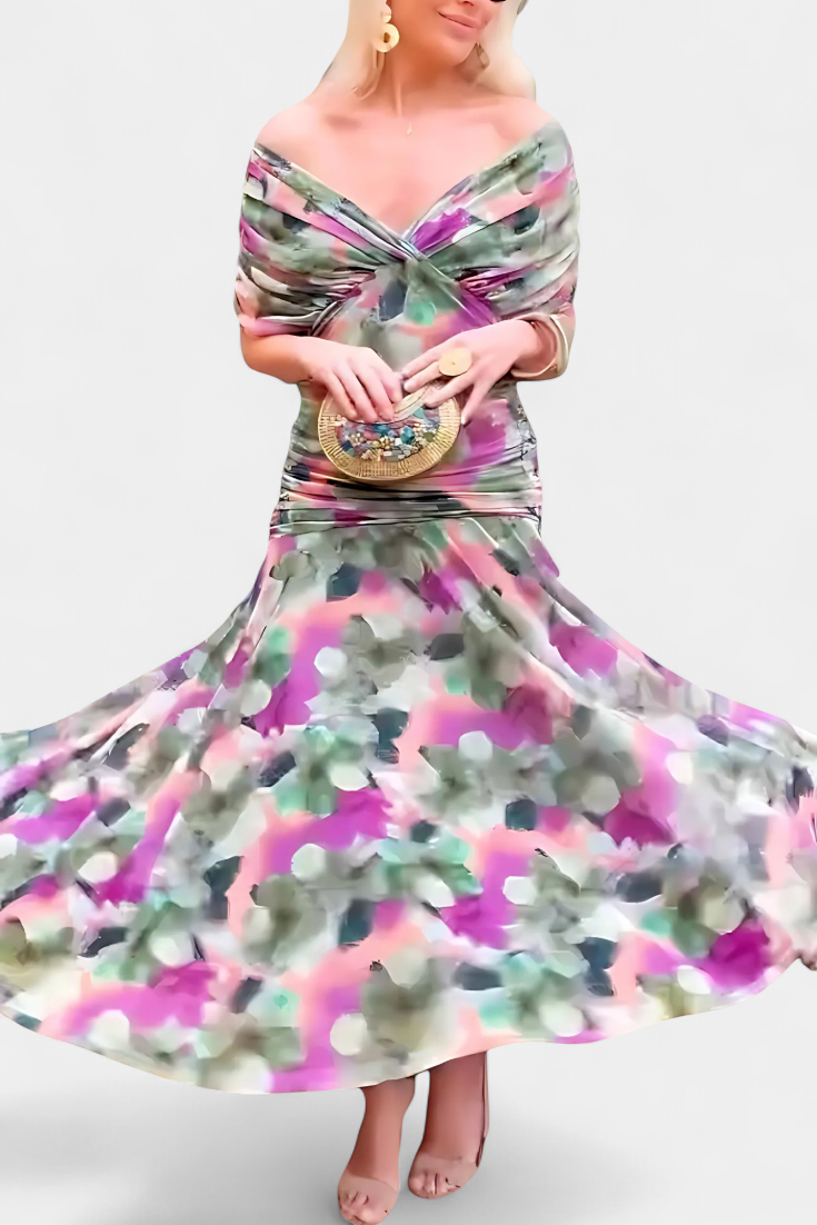 Women's Long Floral V Neck Maxi Dress