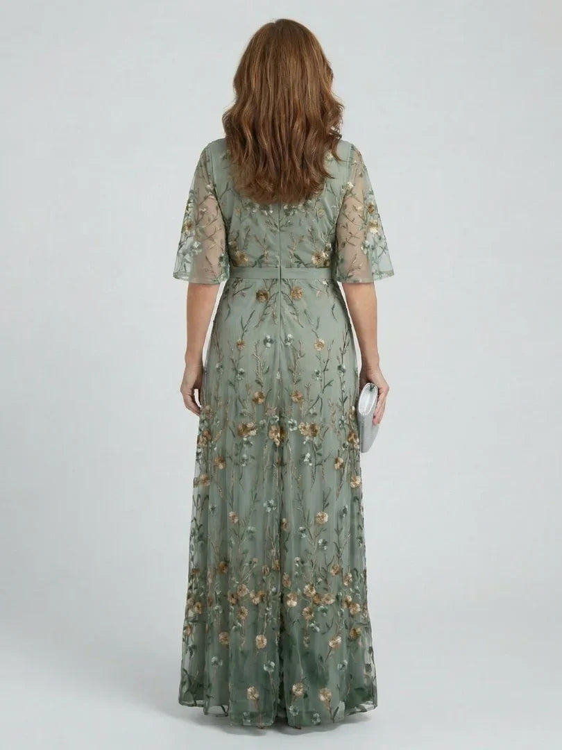 Women's Floral Print Maxi Dress with Flutter Sleeves