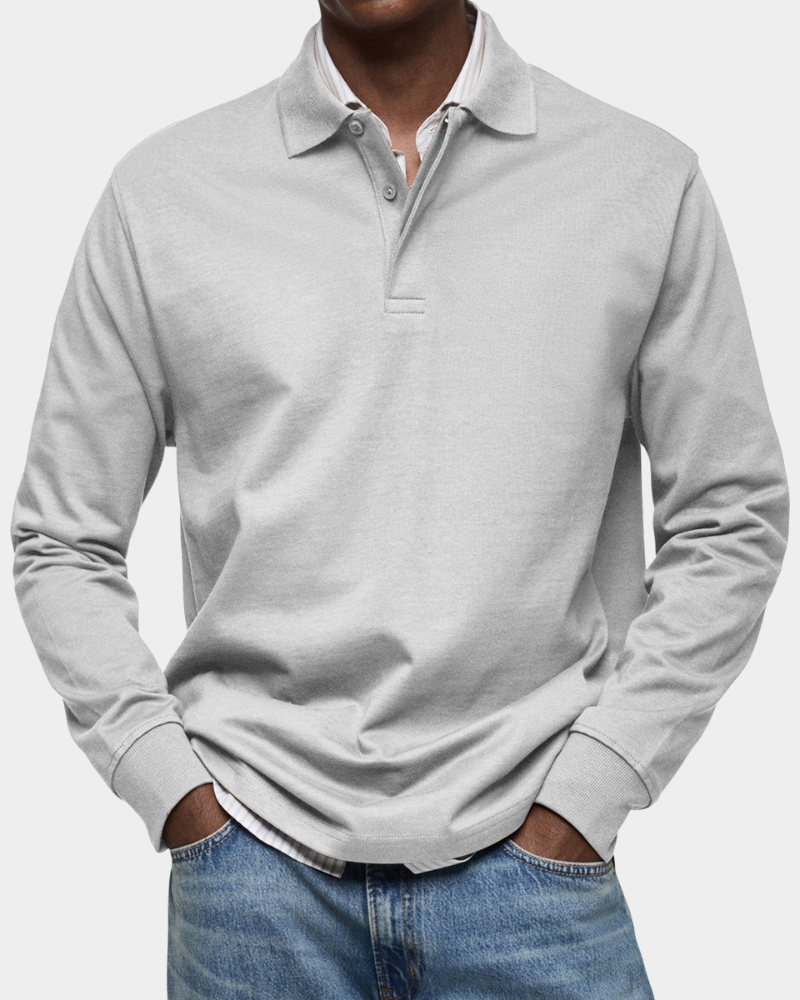 Men's Long Sleeve Polo Shirt Casual Pullover Top