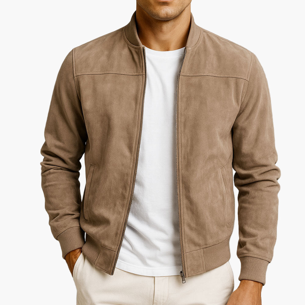 Men’s Suede-Look Zip-Up Bomber Jacket