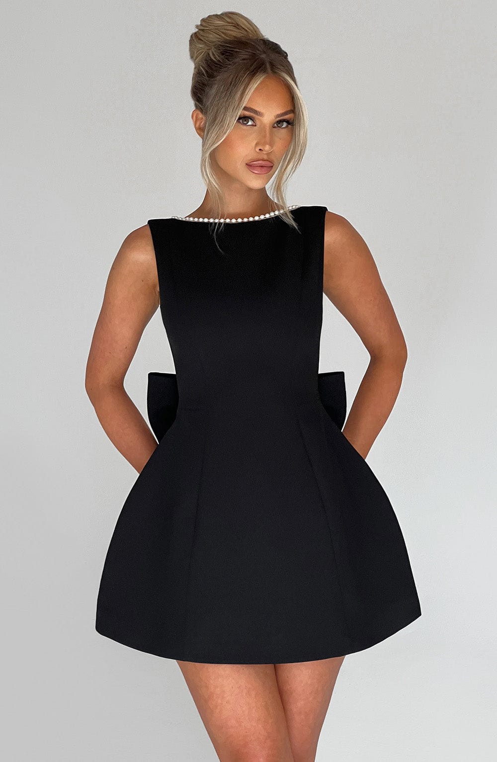 Women’s Open Back Bow Detail Mini Dress for Parties and Special Occasions