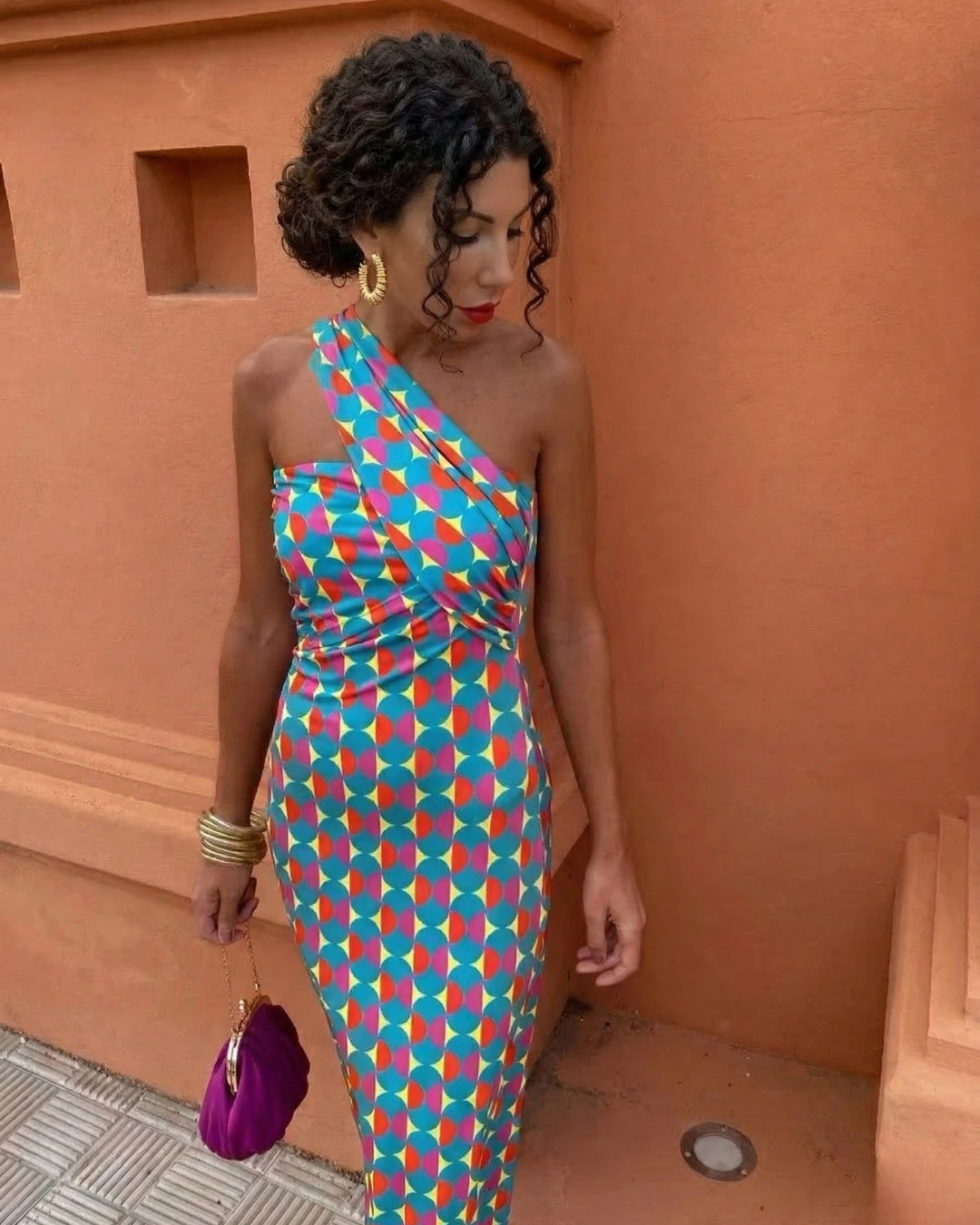 Women's Asymmetrical One-Shoulder Midi Dress