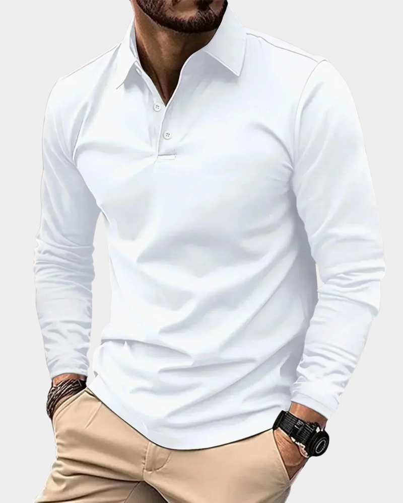 Men's Long-Sleeve Polo Collared Shirt