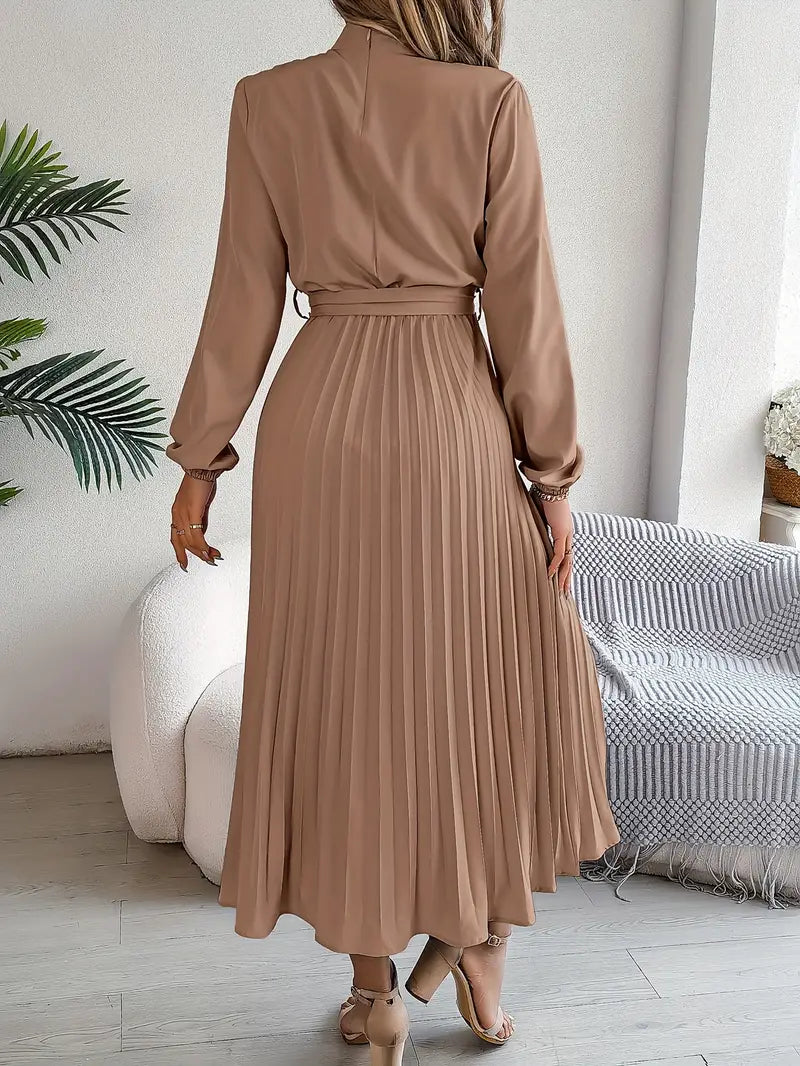 Women's Pleated Belted Midi Dress