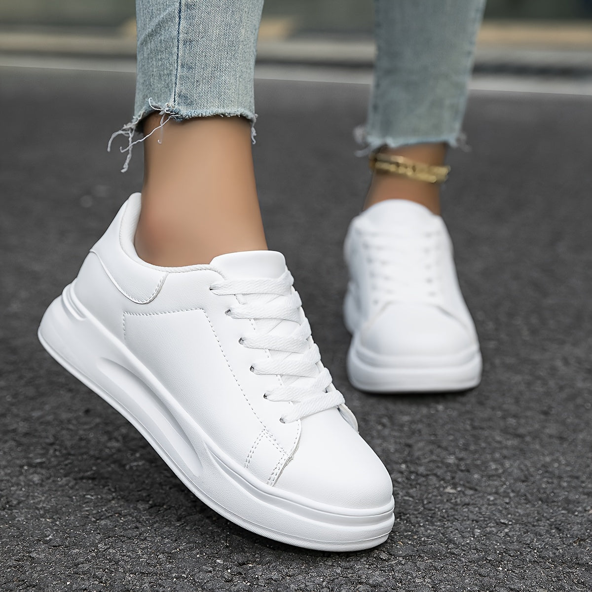 Stylish Women's Sneakers – Clean White Leather Casual Shoes