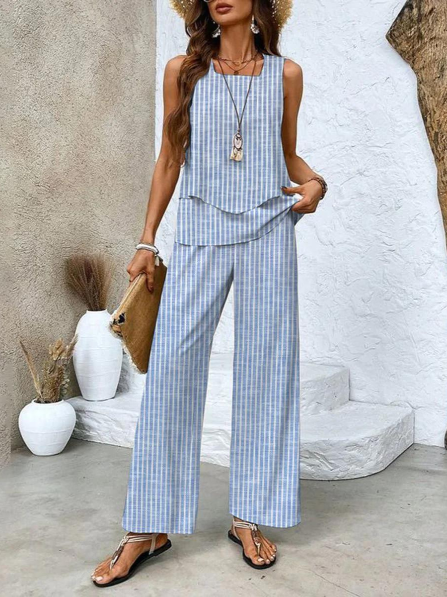 Women's Sleeveless Top and Wide-Leg Printed Pants Set