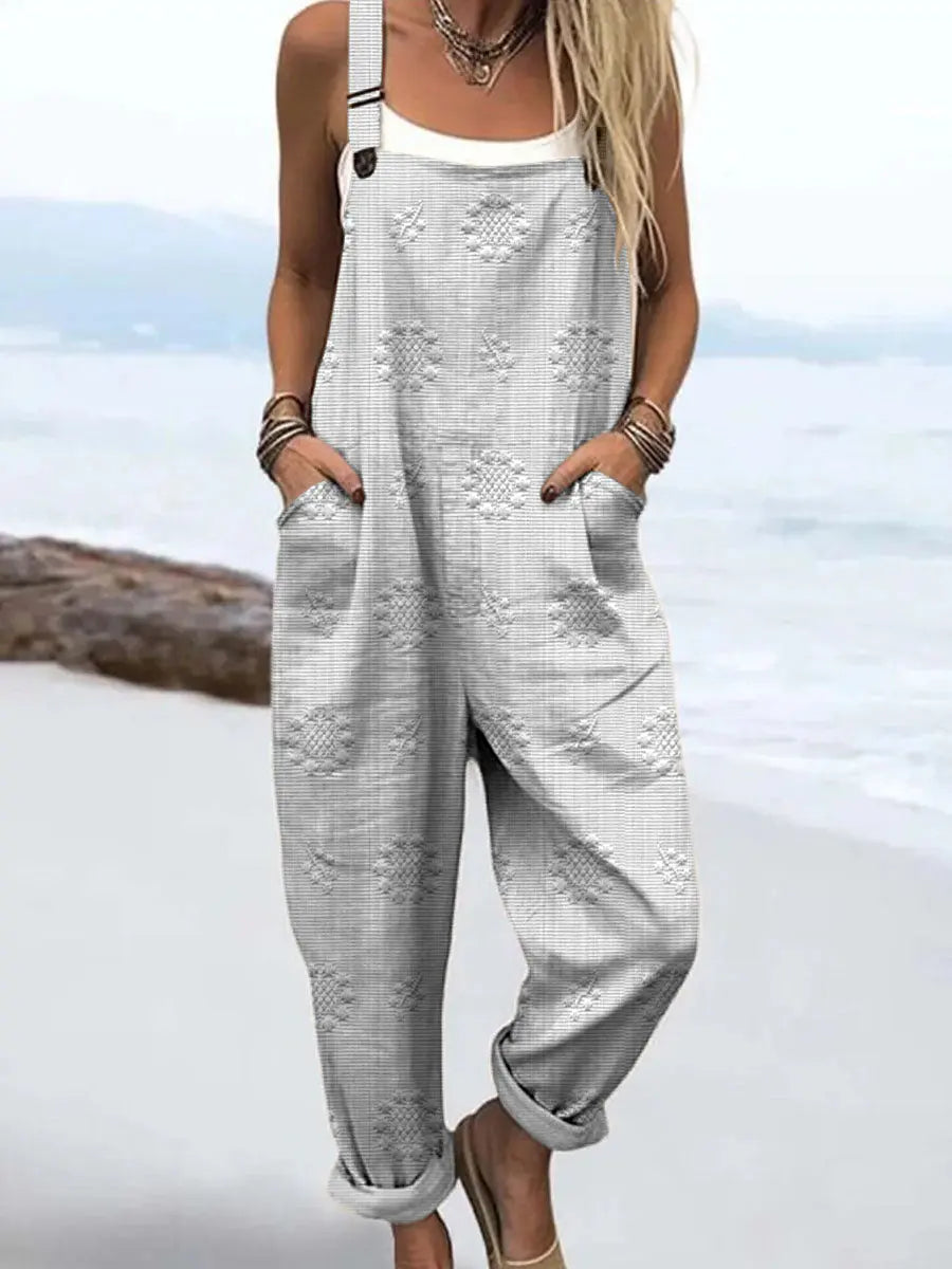 Women's Relaxed Pattern Jumpsuit with Practical Pockets