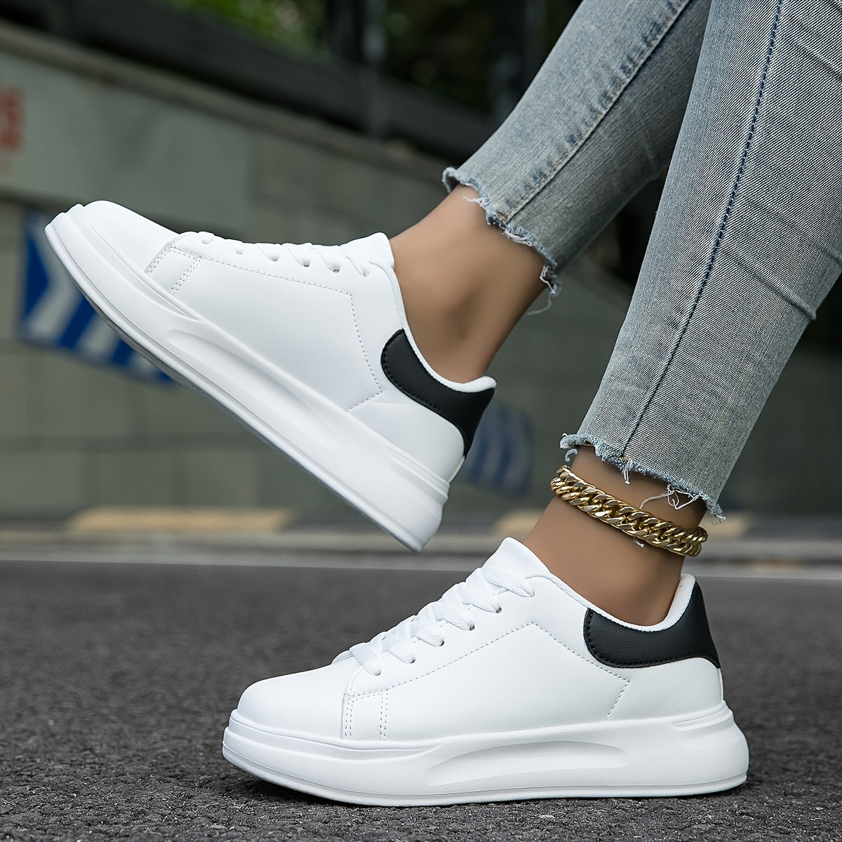 Stylish Women's Sneakers – Clean White Leather Casual Shoes