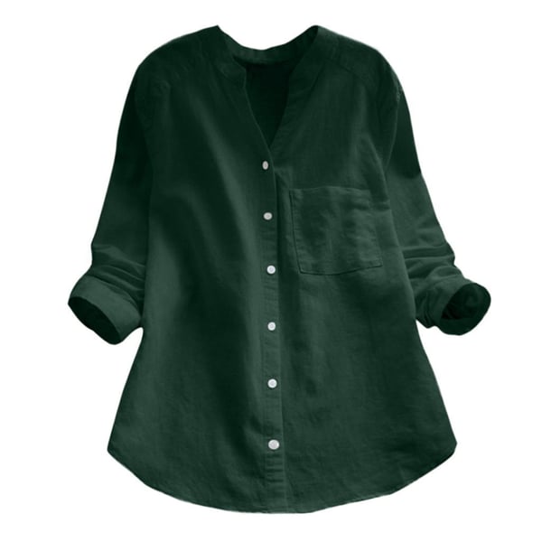 Women’s Relaxed Button-Up Blouse with Roll-Up Sleeves and Chest Pocket