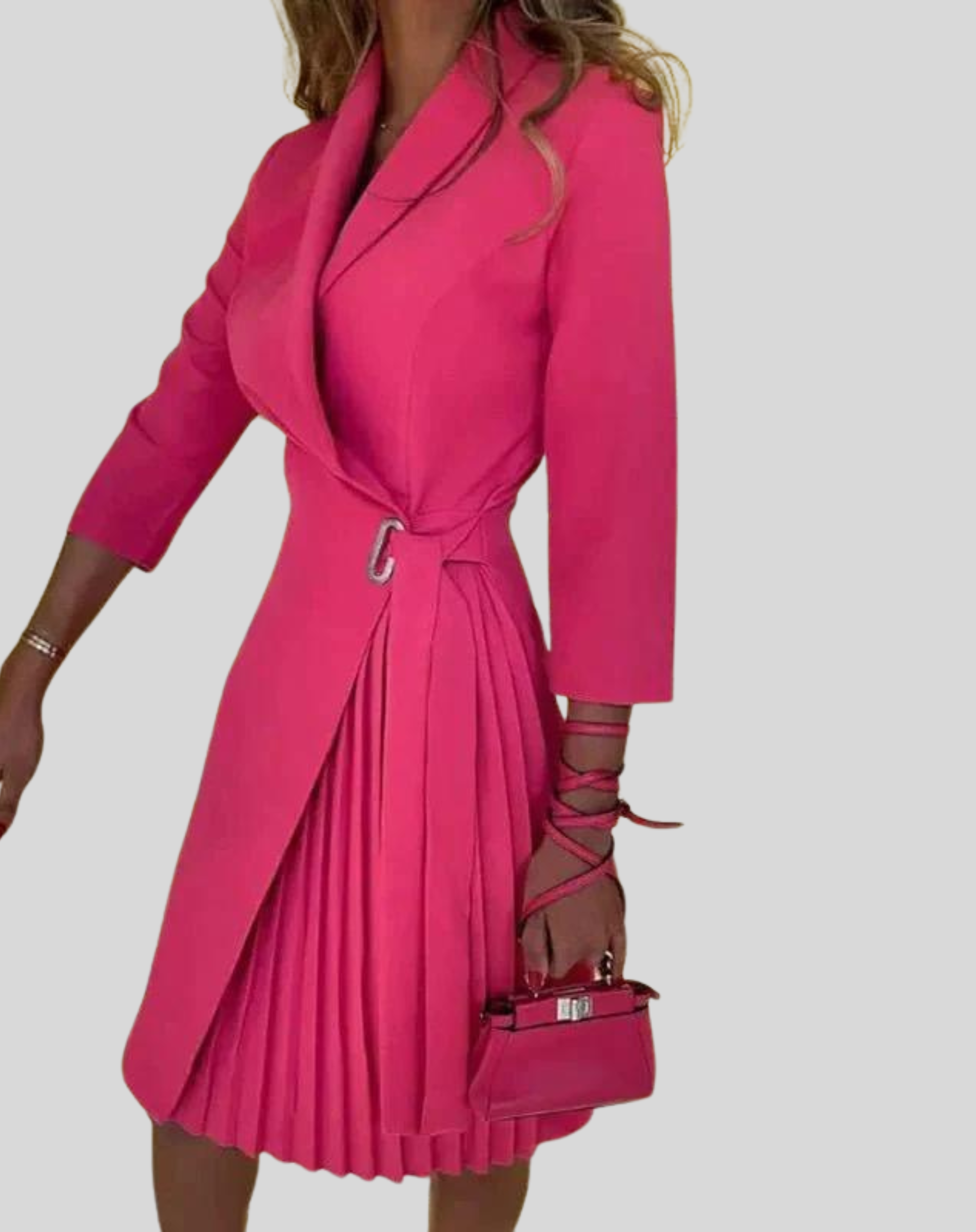 Women's Pleated Wrap Midi Dress with Tie Waist