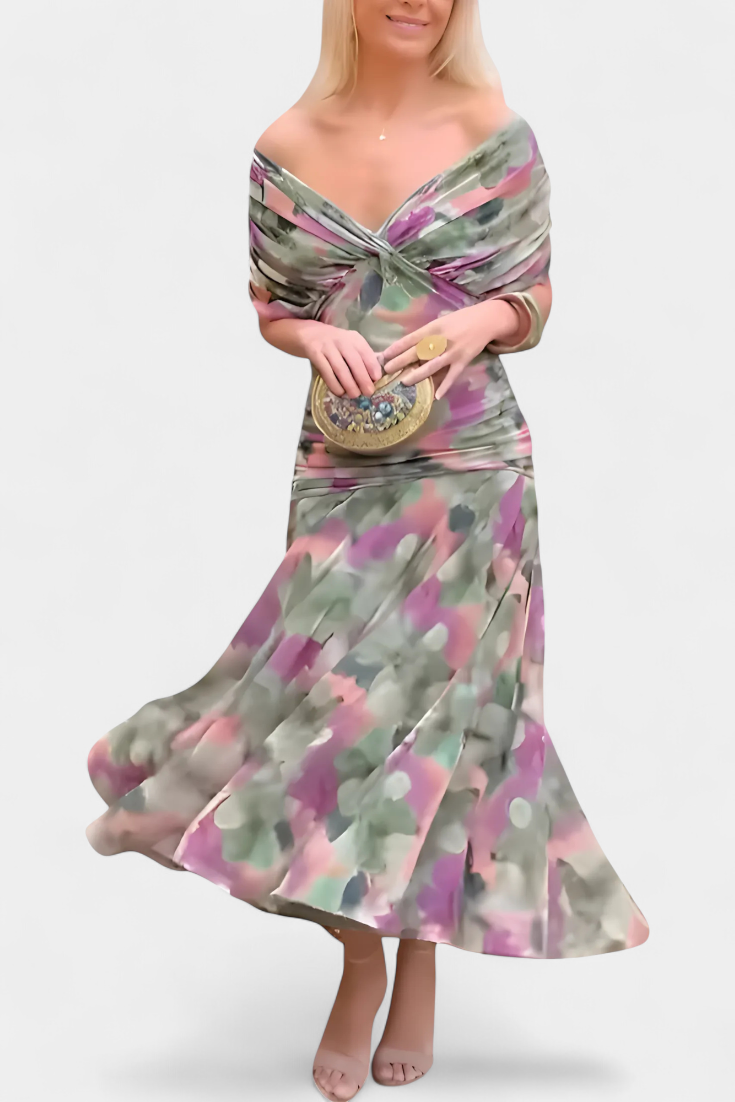 Women's Long Floral V Neck Maxi Dress