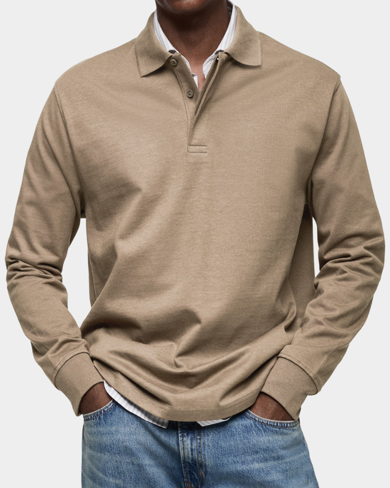 Men's Long Sleeve Polo Shirt Casual Pullover Top