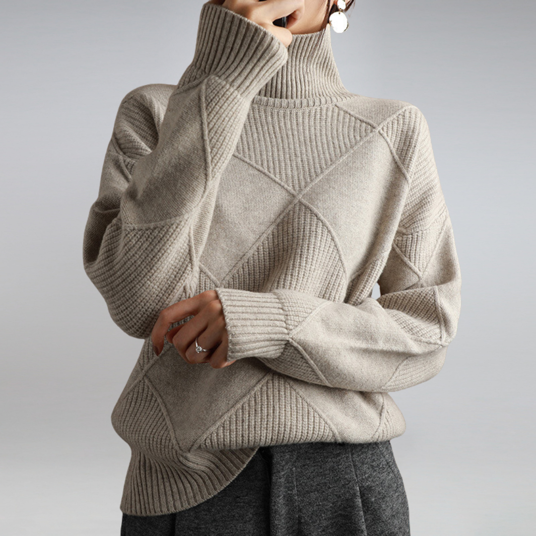 Women’s High Neck Diamond Knit Sweater