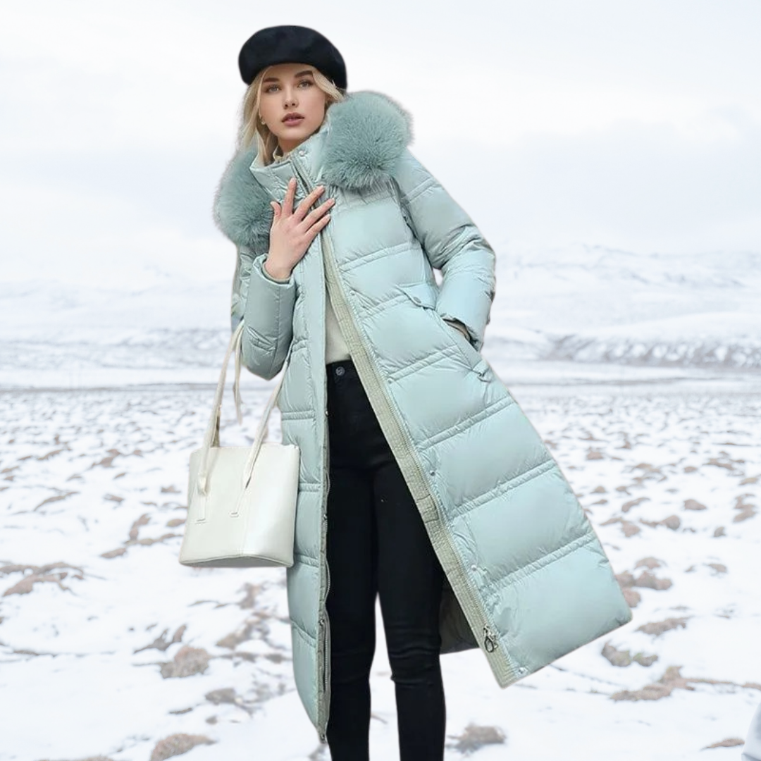 Women’s Long Puffer Coat with Faux Fur Hood