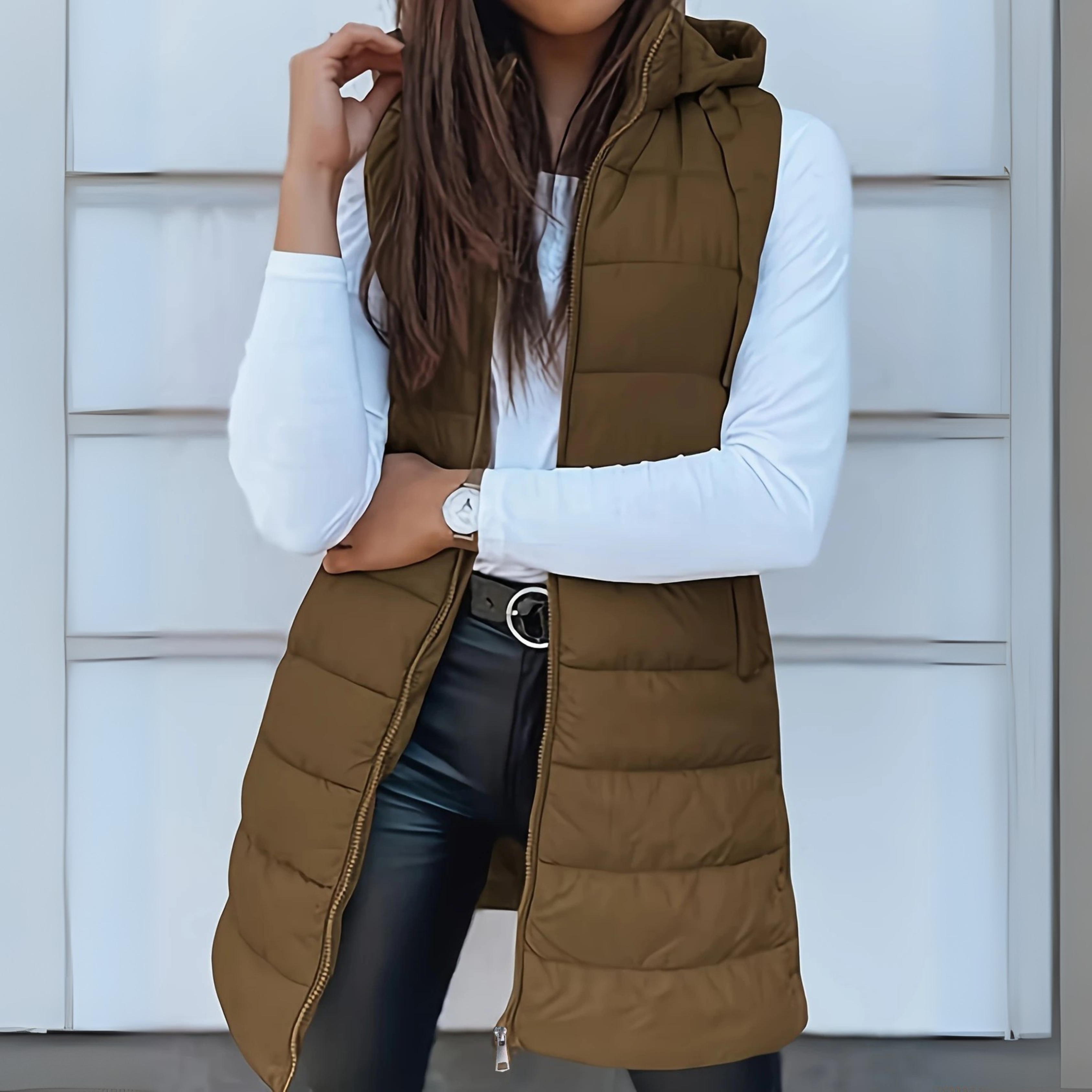 Women's Long Hooded Quilted Sleeveless Puffer Vest