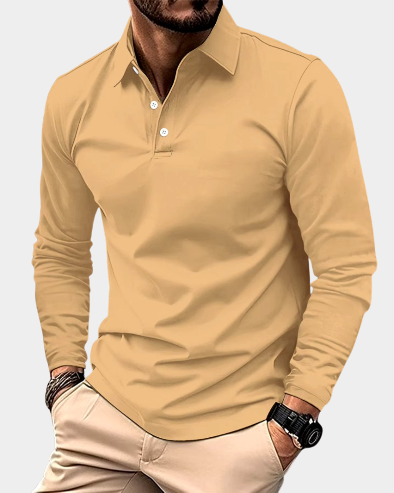 Men's Long-Sleeve Polo Collared Shirt