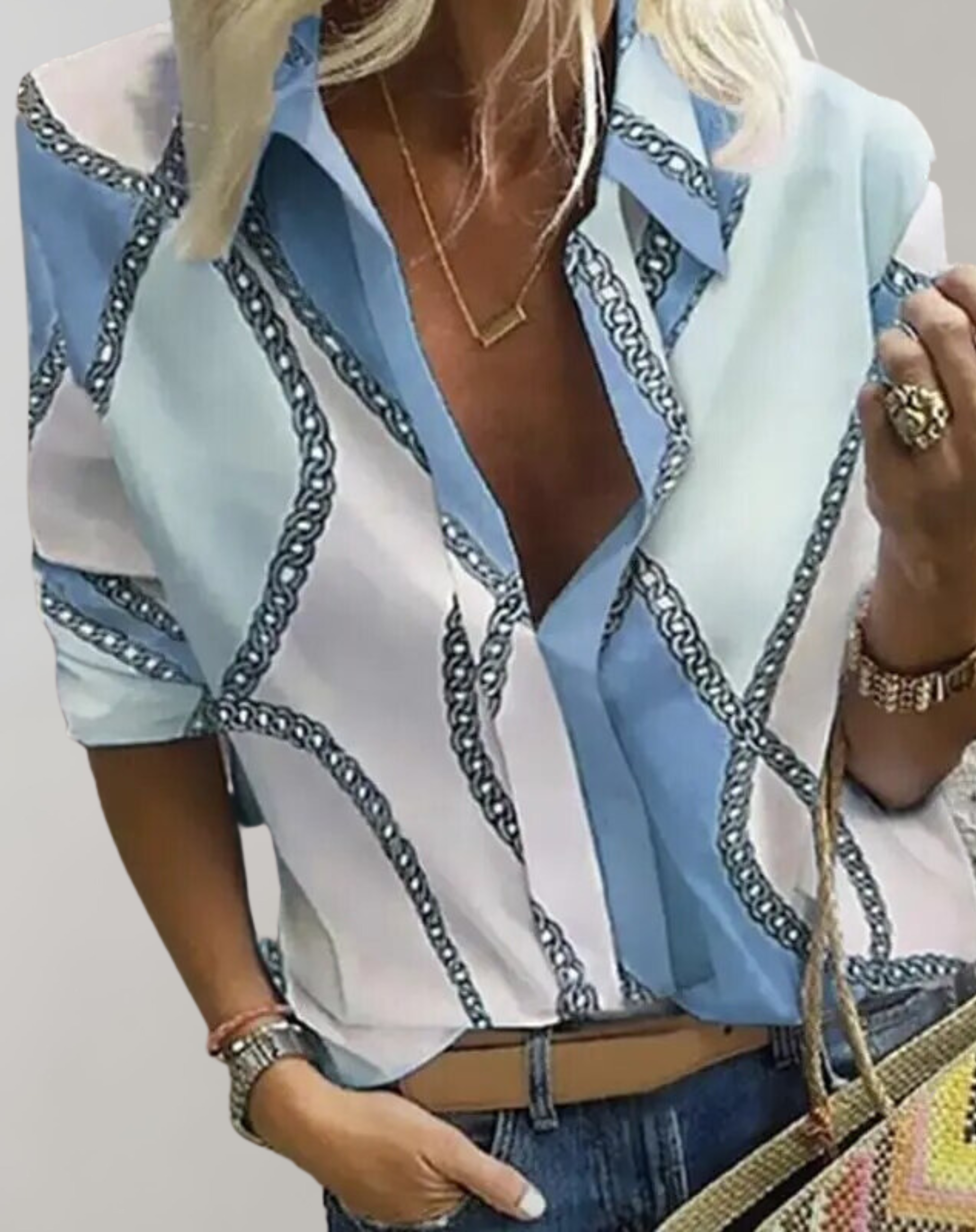Women's Elegant Chain Print Fitted Blouse