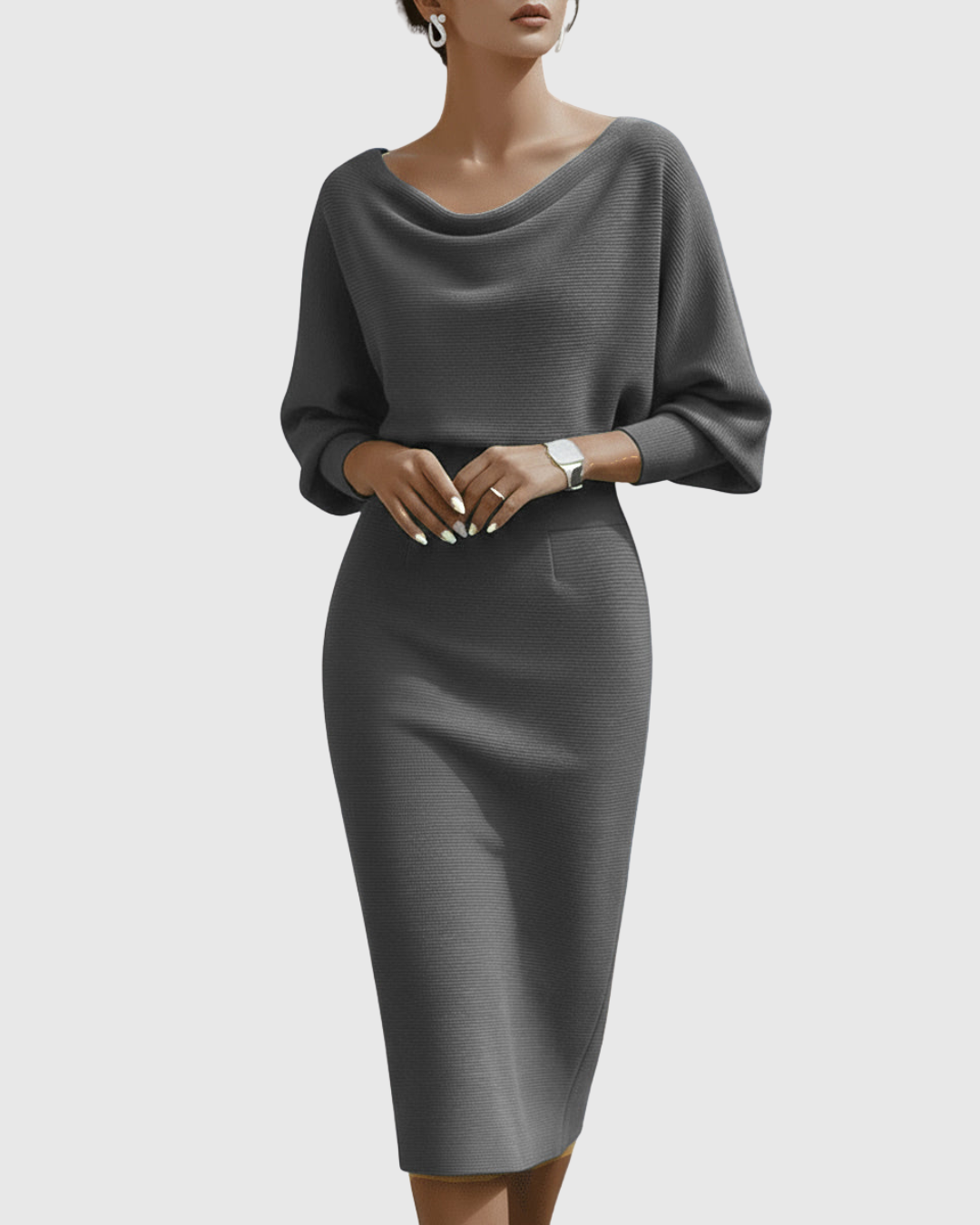 Women's Elegant Draped Neck Bodycon Midi Dress