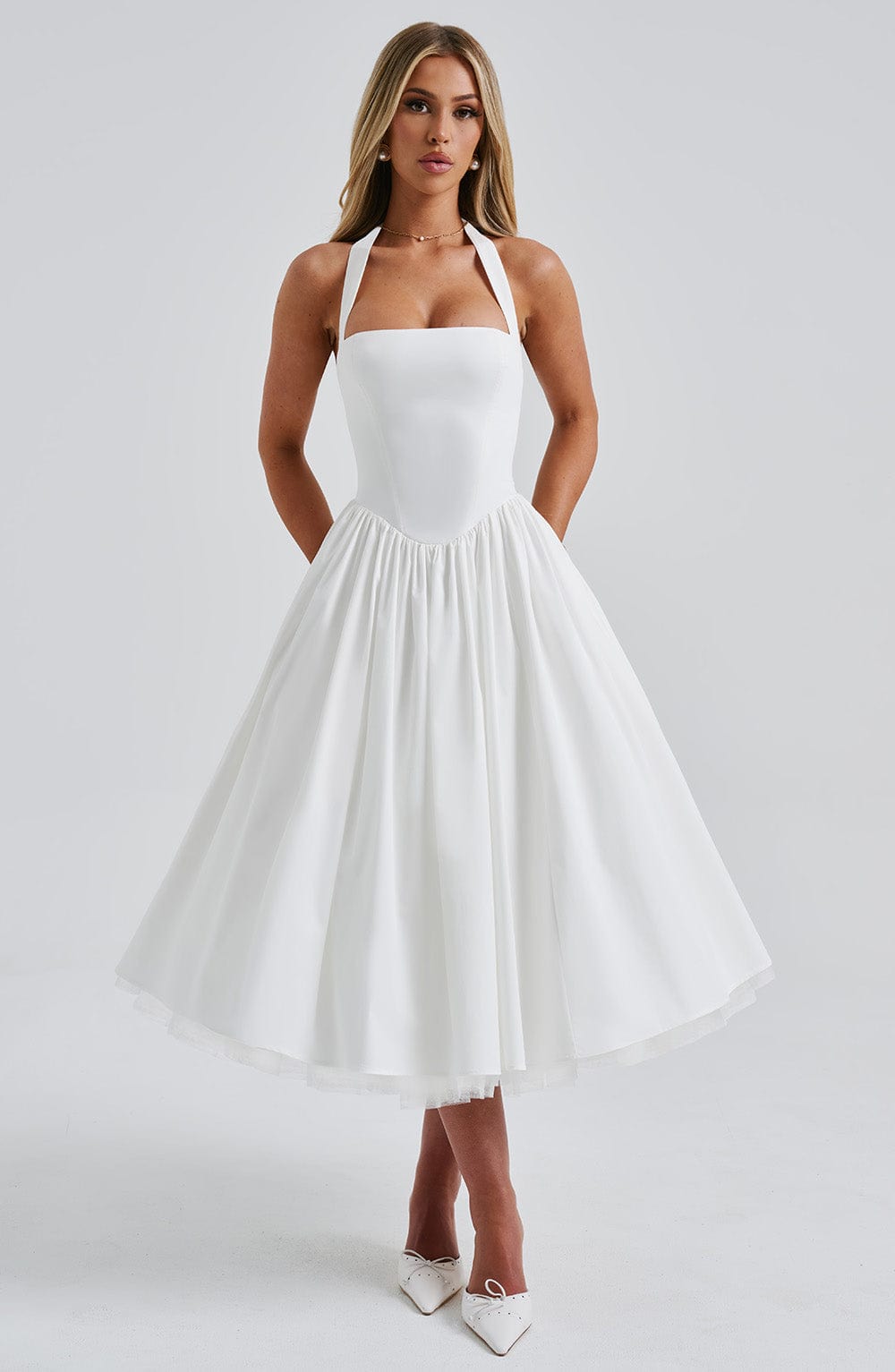 Women’s Halter Neck Midi Dress for Weddings, Parties and Special Occasions