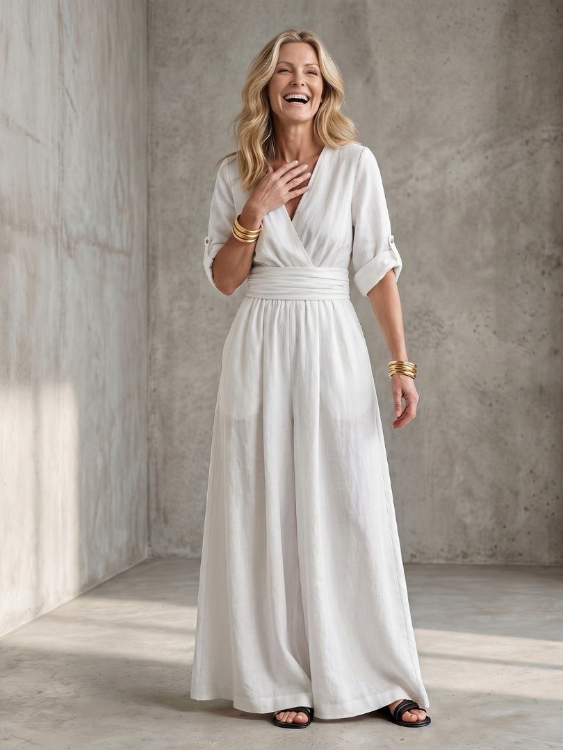Women's Cross Front Wide Leg Jumpsuit