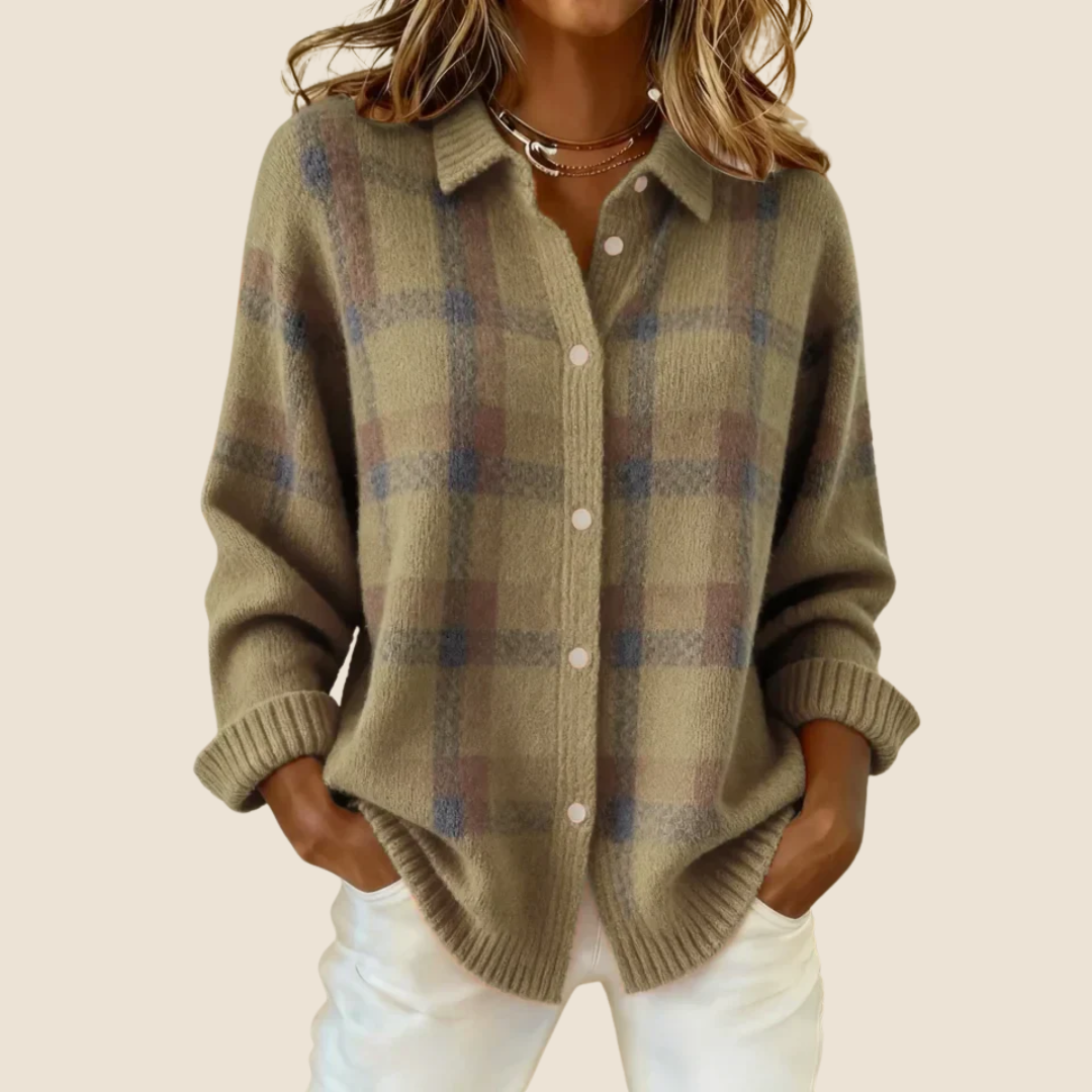 Women's Retro Plaid Oversized Knit Sweater