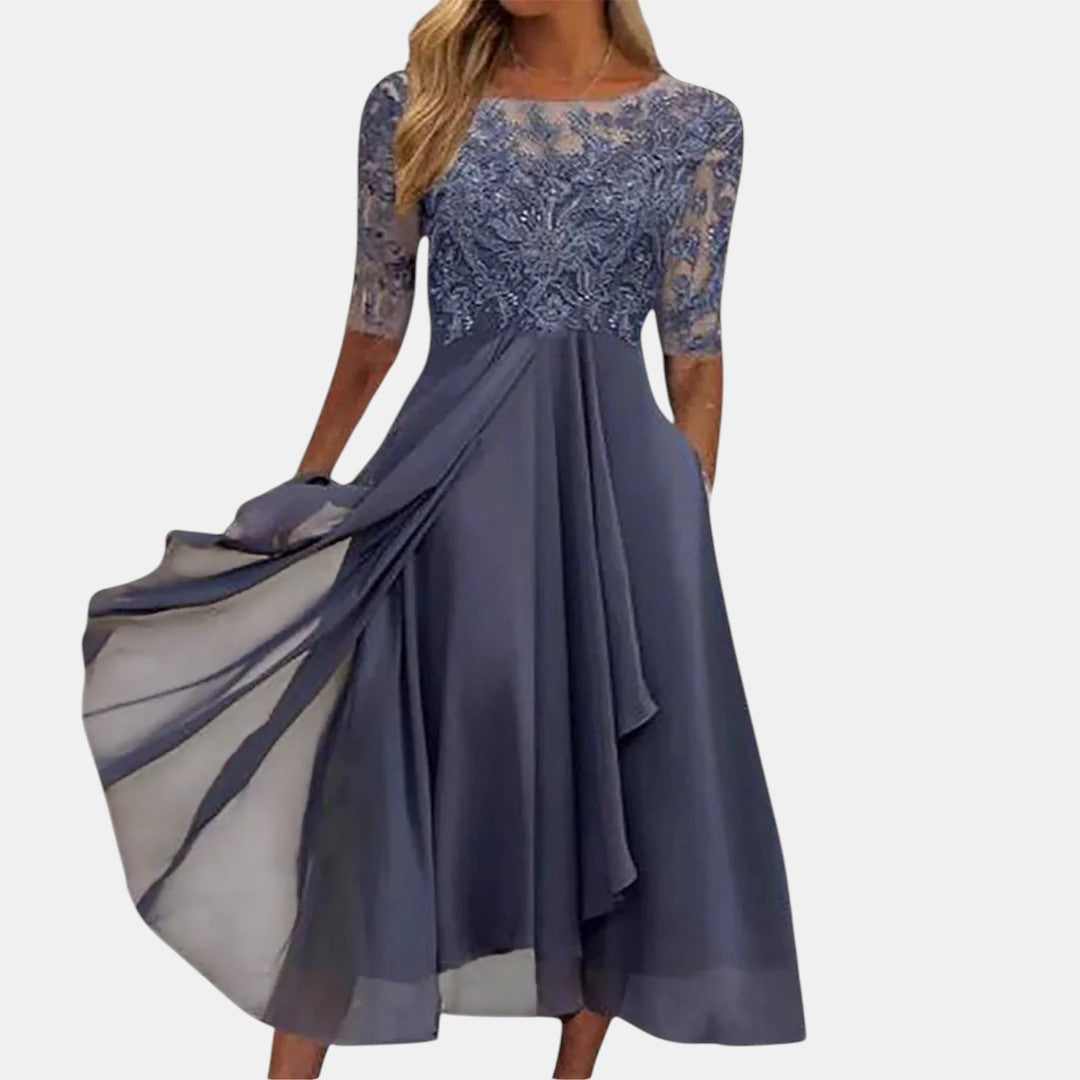 Women’s Elegant Chiffon Lace Midi Dress