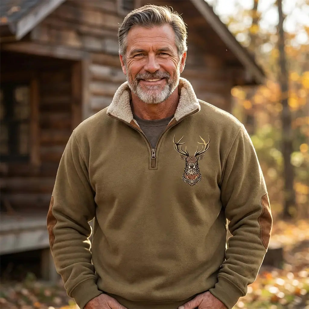 Men's Nordic Deer Sweater with Half Zip