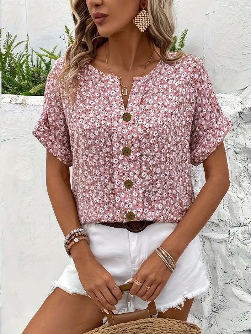 Women's Floral Button Front Casual Blouse