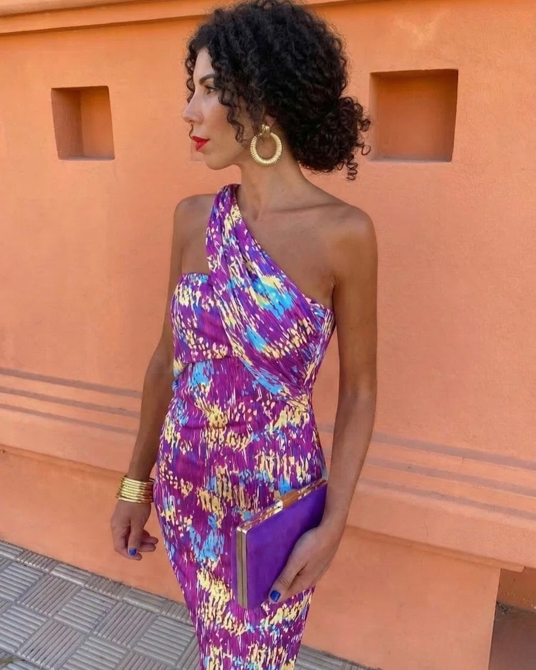 Women's Asymmetrical One-Shoulder Midi Dress