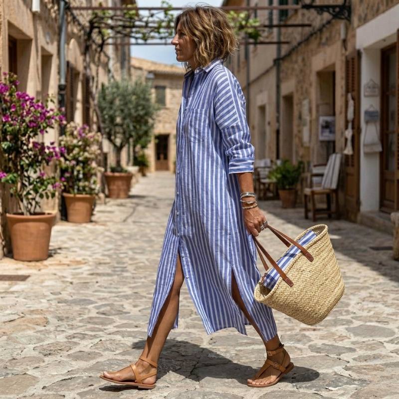 Women’s Striped Button Down Midi Dress
