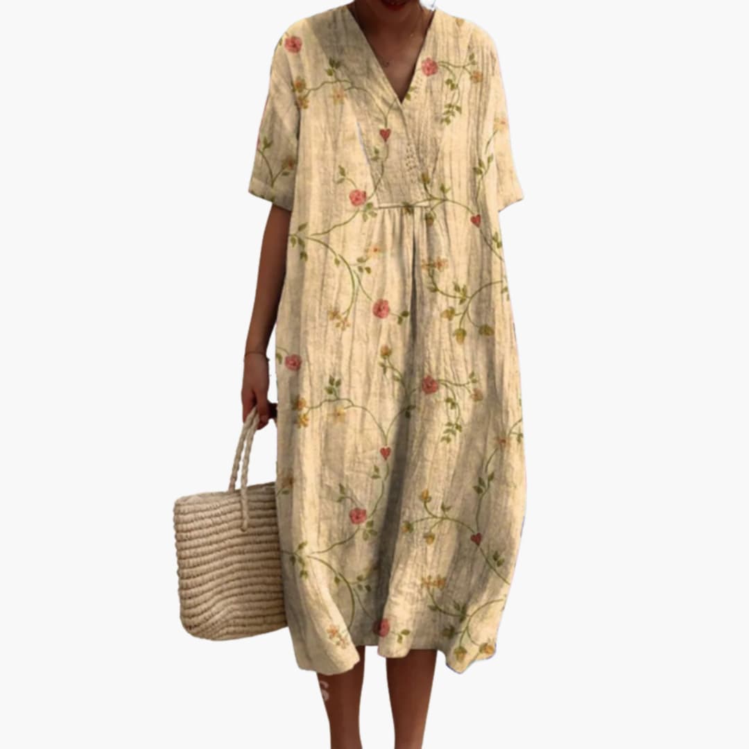 Women's Floral Print Relaxed Midi Dress with Pockets
