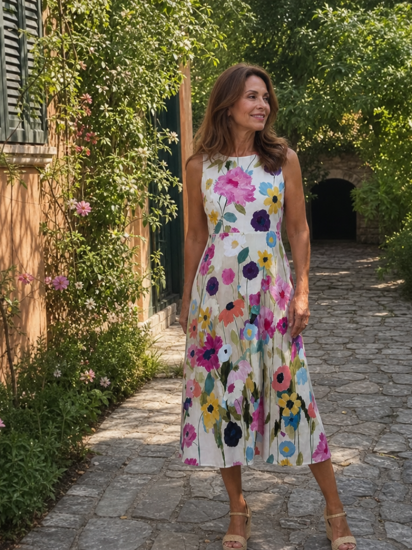 Women's Floral Print Sleeveless Midi Dress