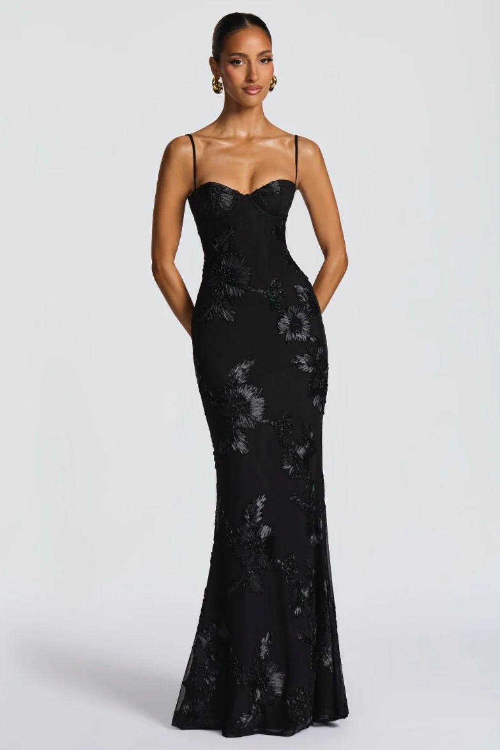 Women's Floral Embroidered Corset Maxi Dress