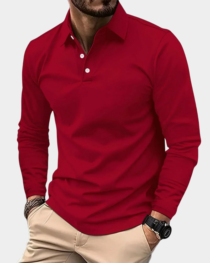 Men's Long-Sleeve Polo Collared Shirt