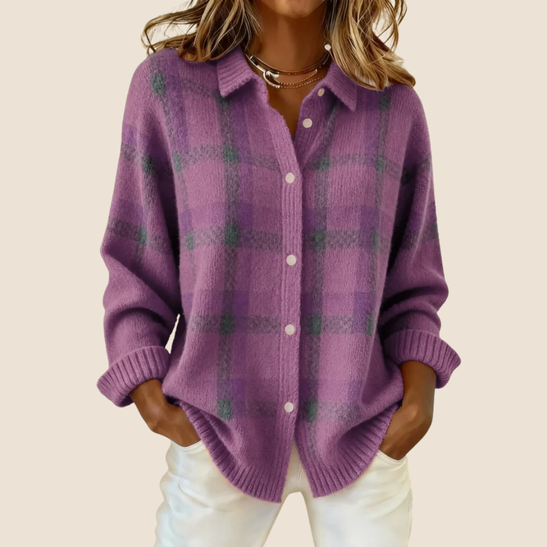 Women's Retro Plaid Oversized Knit Sweater