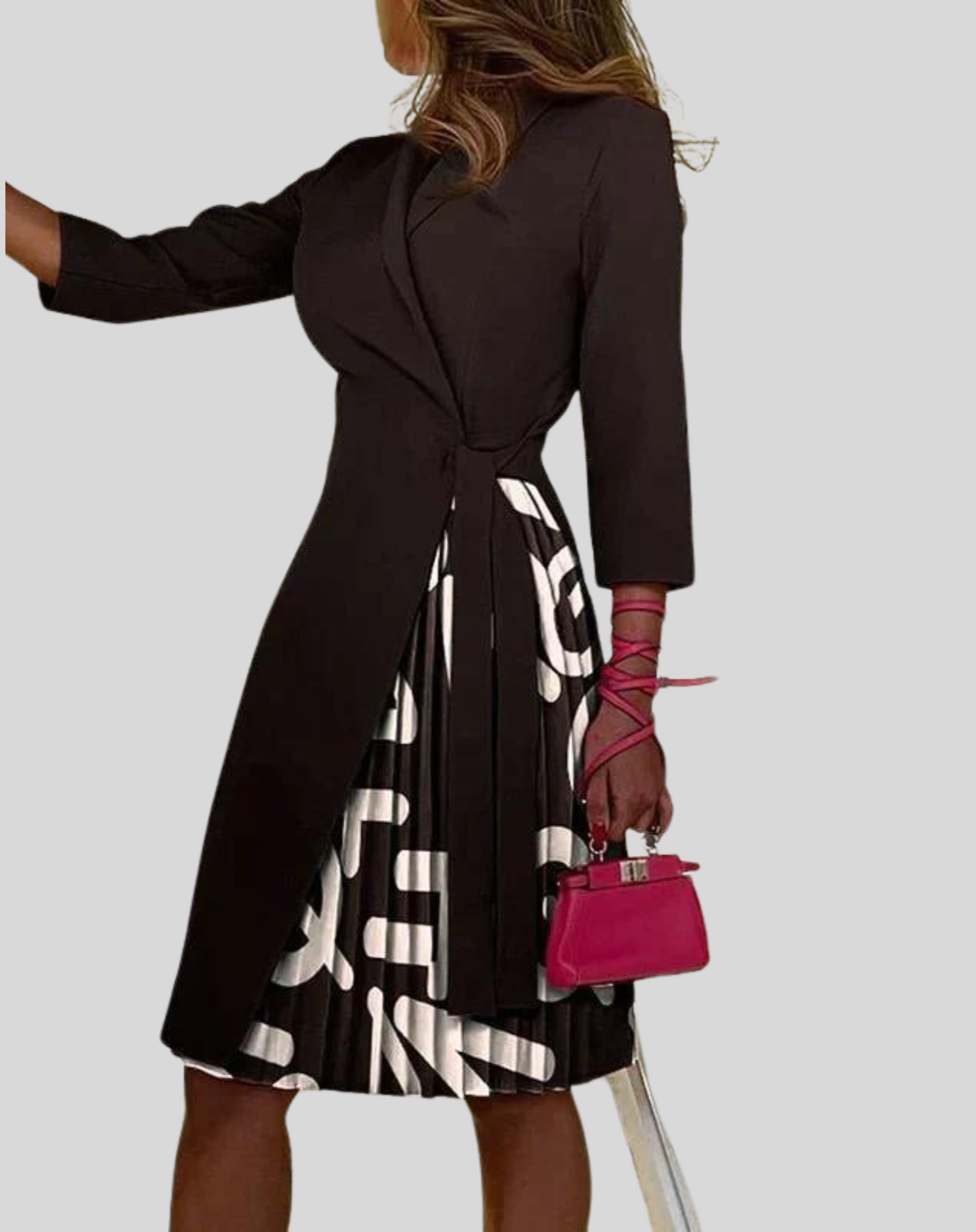 Women's Pleated Wrap Midi Dress with Tie Waist