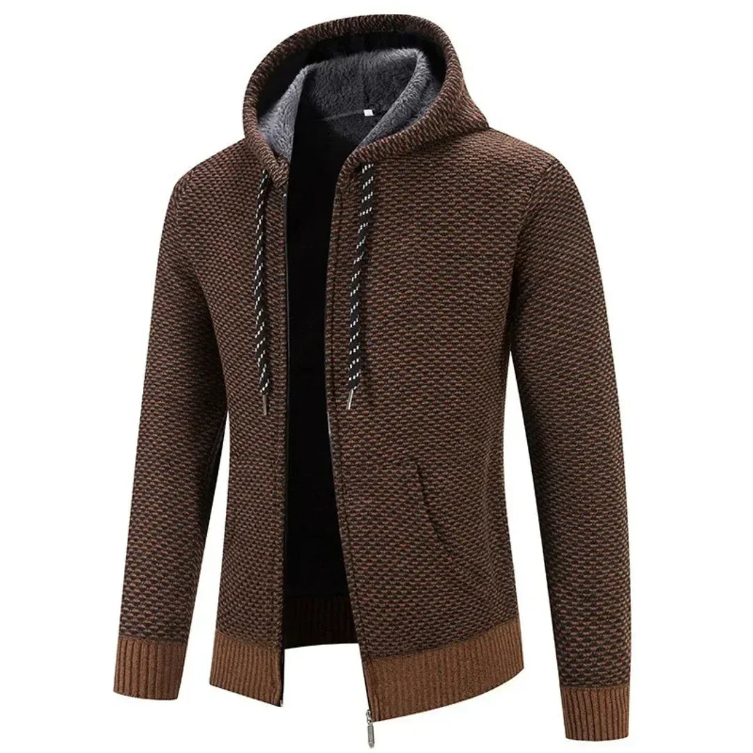 Men's Hooded Casual Zip-Up Knit Cardigan