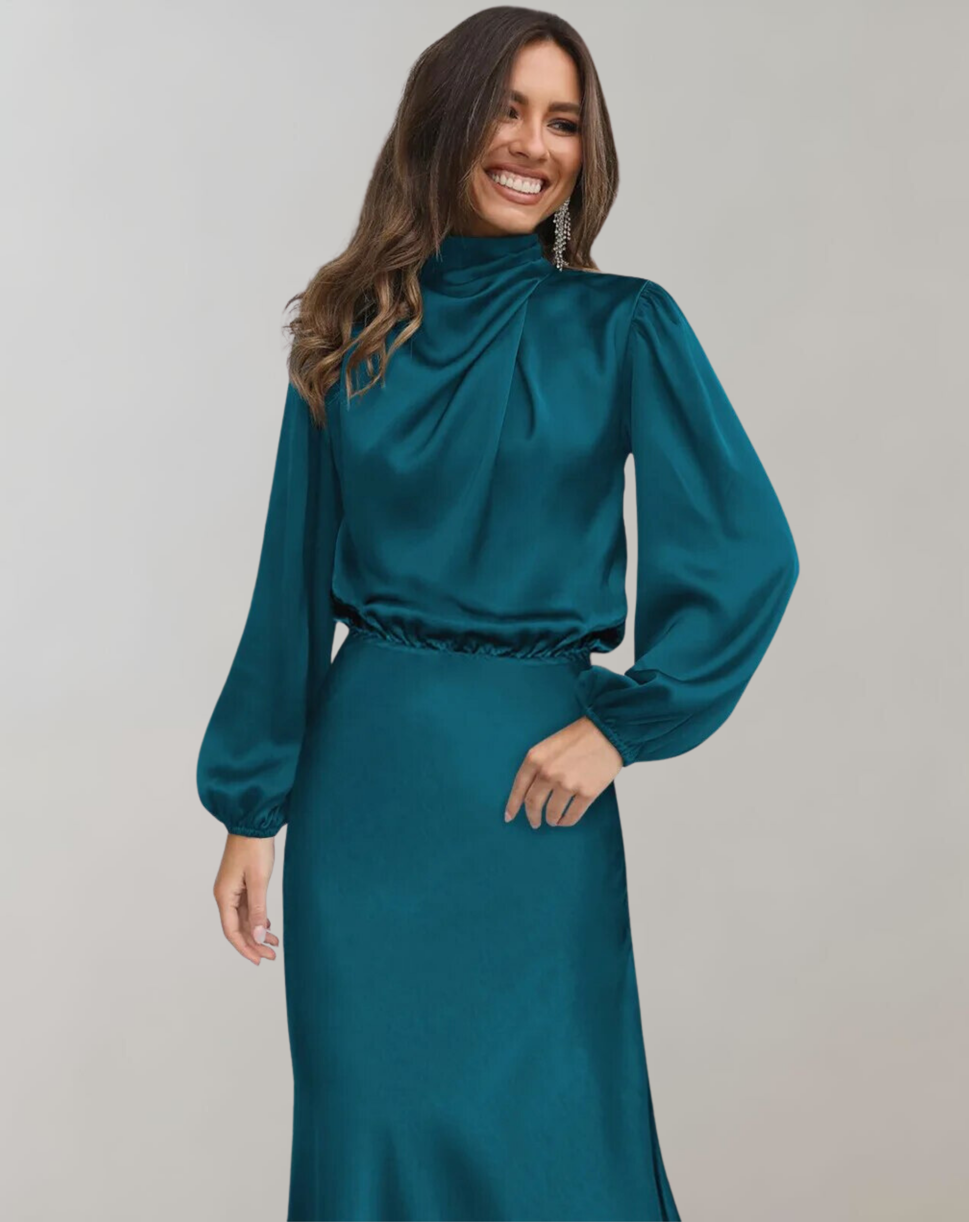 Elegant Satin Dress with Long Sleeves